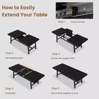 Table à manger extensible de 63 à 83 pouces, table rectangulaire industrielle pour 6 à 8 personnes, table de cuisine extensible marron rustique avec cadre en métal robuste