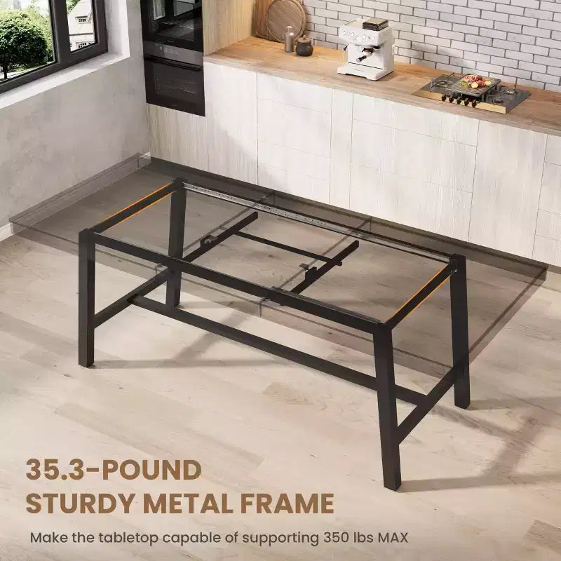 Table à manger extensible de 63 à 83 pouces, table rectangulaire industrielle pour 6 à 8 personnes, table de cuisine extensible marron rustique avec cadre en métal robuste