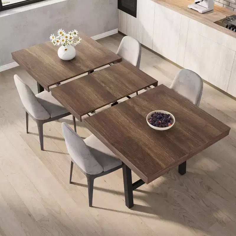 Table à manger extensible de 63 à 83 pouces, table rectangulaire industrielle pour 6 à 8 personnes, table de cuisine extensible marron rustique avec cadre en métal robuste
