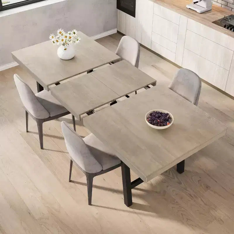 Table à manger extensible de 63 à 83 pouces, table rectangulaire industrielle pour 6 à 8 personnes, table de cuisine extensible marron rustique avec cadre en métal robuste