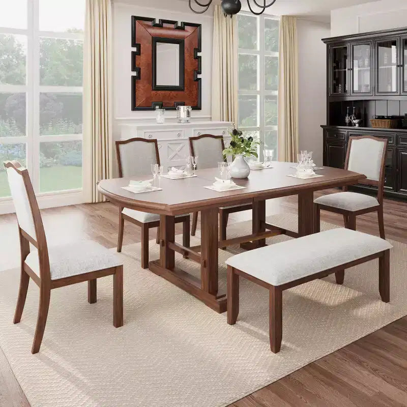 Ensemble de salle à manger GDFStudio Cooper 6 pièces, table de salle à manger extensible en bois de 152 à 198 cm avec rallonge amovible