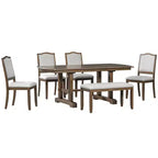 Ensemble de salle à manger GDFStudio Cooper 6 pièces, table de salle à manger extensible en bois de 152 à 198 cm avec rallonge amovible