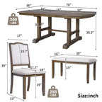 Ensemble de salle à manger GDFStudio Cooper 6 pièces, table de salle à manger extensible en bois de 152 à 198 cm avec rallonge amovible