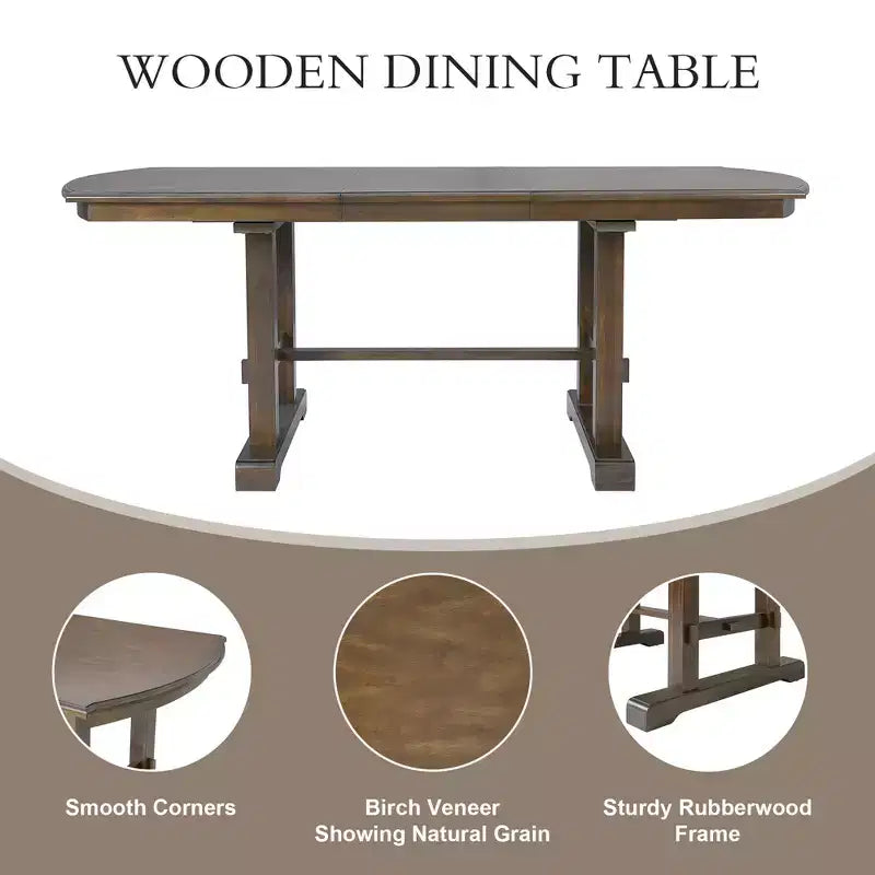 Ensemble de salle à manger GDFStudio Cooper 6 pièces, table de salle à manger extensible en bois de 152 à 198 cm avec rallonge amovible