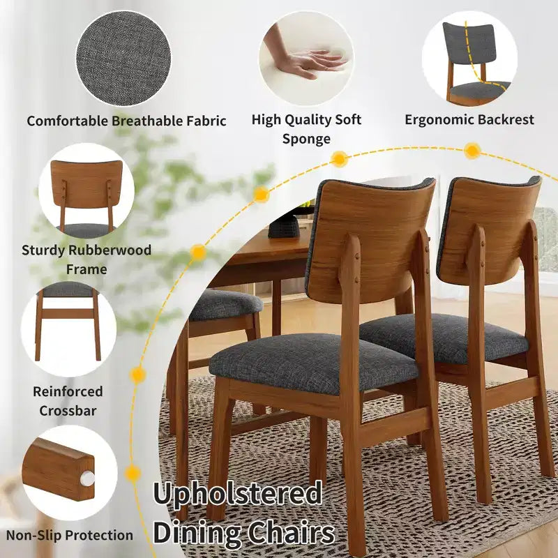 GDFStudio Peterson Chaises de salle à manger rembourrées (lot de 4) avec cadre robuste en bois d'hévéa