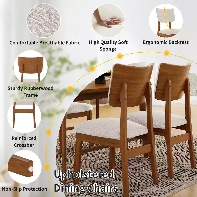 GDFStudio Peterson Chaises de salle à manger rembourrées (lot de 4) avec cadre robuste en bois d'hévéa