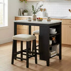 Ensemble de salle à manger GDFStudio Oscar de 3 pièces en bois laqué de style transitionnel avec étagères de rangement et ports USB, tabourets rembourrés en tissu bouclé