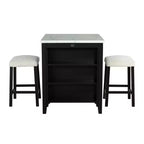 Ensemble de salle à manger GDFStudio Oscar de 3 pièces en bois laqué de style transitionnel avec étagères de rangement et ports USB, tabourets rembourrés en tissu bouclé