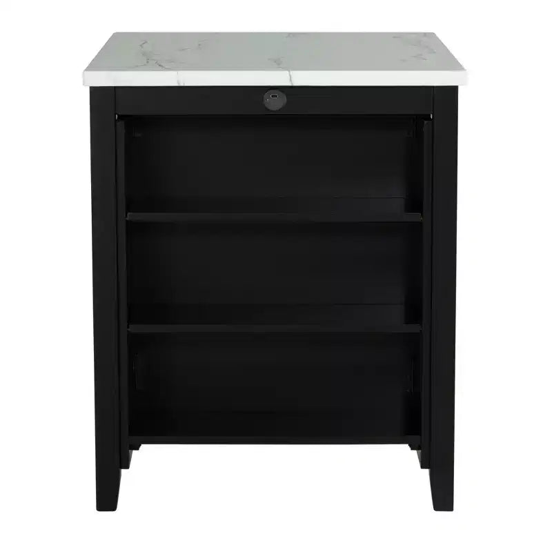 Ensemble de salle à manger GDFStudio Oscar de 3 pièces en bois laqué de style transitionnel avec étagères de rangement et ports USB, tabourets rembourrés en tissu bouclé