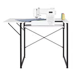 VEVOR Sewing Table, Multipurpose Sewing Machine Table with Foldable Side Shelf, Adjustable Shelf, Steel Legs, White