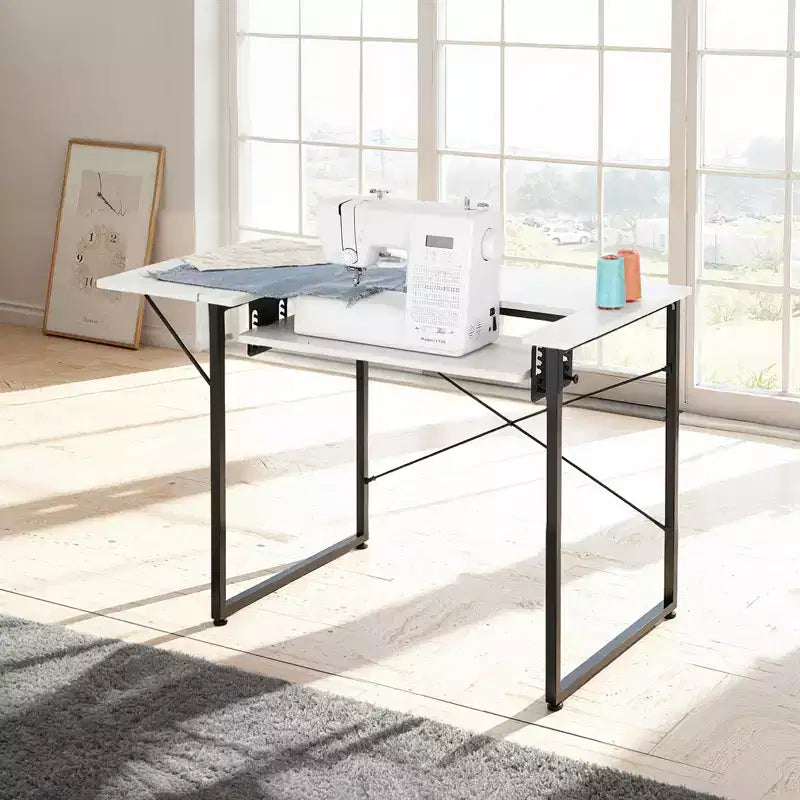 Table à coudre VEVOR, table de machine à coudre multifonctionnelle avec tablette latérale pliable, tablette réglable, pieds en acier, blanche