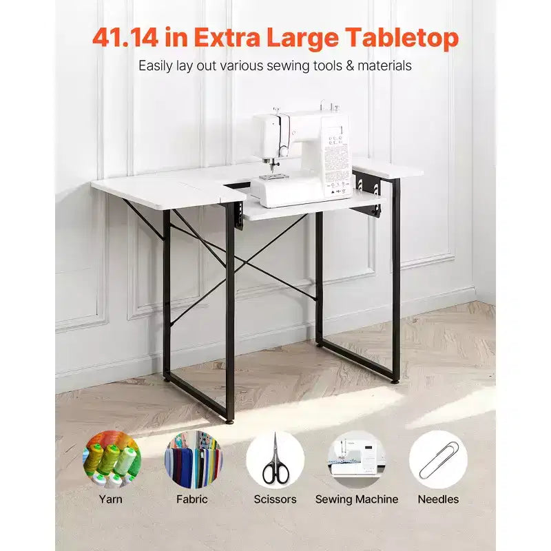 Table à coudre VEVOR, table de machine à coudre multifonctionnelle avec tablette latérale pliable, tablette réglable, pieds en acier, blanche