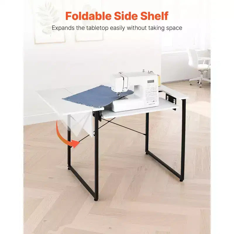 Table à coudre VEVOR, table de machine à coudre multifonctionnelle avec tablette latérale pliable, tablette réglable, pieds en acier, blanche