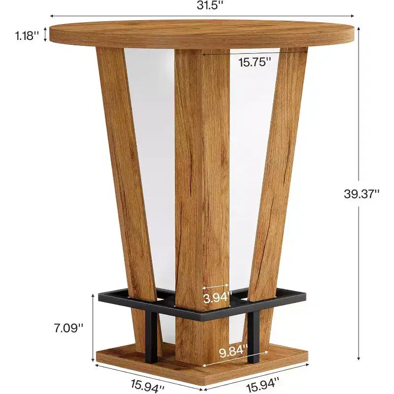 Table de bar ronde Lantine, table de bistrot haute 39,4 H avec repose-pieds en métal pour salon, petits espaces (table uniquement) (marron)