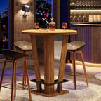 Table de bar ronde Lantine, table de bistrot haute 39,4 H avec repose-pieds en métal pour salon, petits espaces (table uniquement) (marron)