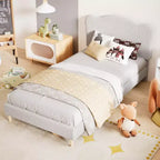 Cadre de lit plateforme rembourré pour enfants - Tête de lit mignonne, douce ou en bouclette - Support robuste à lattes en bois - Silencieux, aucun sommier tapissier requis
