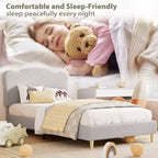 Cadre de lit plateforme rembourré pour enfants - Tête de lit mignonne, douce ou en bouclette - Support robuste à lattes en bois - Silencieux, aucun sommier tapissier requis