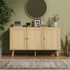 Coolmee Armoire de buffet en rotin 47,2 po avec rangement, buffet moderne avec étagères réglables, crédence de bar à café pour cuisine, salon, entrée.