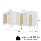 Coolmee Armoire de buffet en rotin 47,2 po avec rangement, buffet moderne avec étagères réglables, crédence de bar à café pour cuisine, salon, entrée.