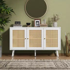 Coolmee Armoire de buffet en rotin 47,2 po avec rangement, buffet moderne avec étagères réglables, crédence de bar à café pour cuisine, salon, entrée.