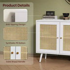 Coolmee Armoire de buffet en rotin 47,2 po avec rangement, buffet moderne avec étagères réglables, crédence de bar à café pour cuisine, salon, entrée.