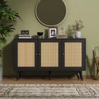 Coolmee Armoire de buffet en rotin 47,2 po avec rangement, buffet moderne avec étagères réglables, crédence de bar à café pour cuisine, salon, entrée.