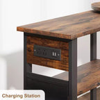 Table d'appoint pivotante avec station de charge et sac de rangement, Table d'appoint rotative avec 6 roulettes verrouillables pour chambre à coucher et salon