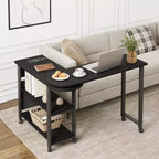 Table d'appoint pivotante avec station de charge et sac de rangement, Table d'appoint rotative avec 6 roulettes verrouillables pour chambre à coucher et salon