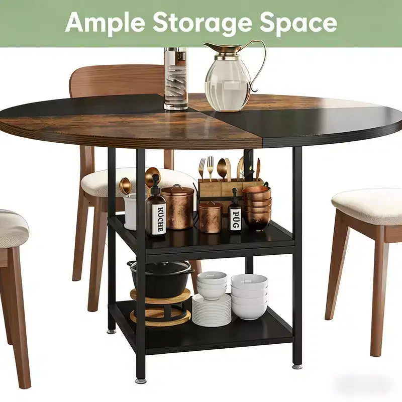 Table de salle à manger ronde GDFStudio Hawthorne de 47 pouces avec étagère de rangement intégrée