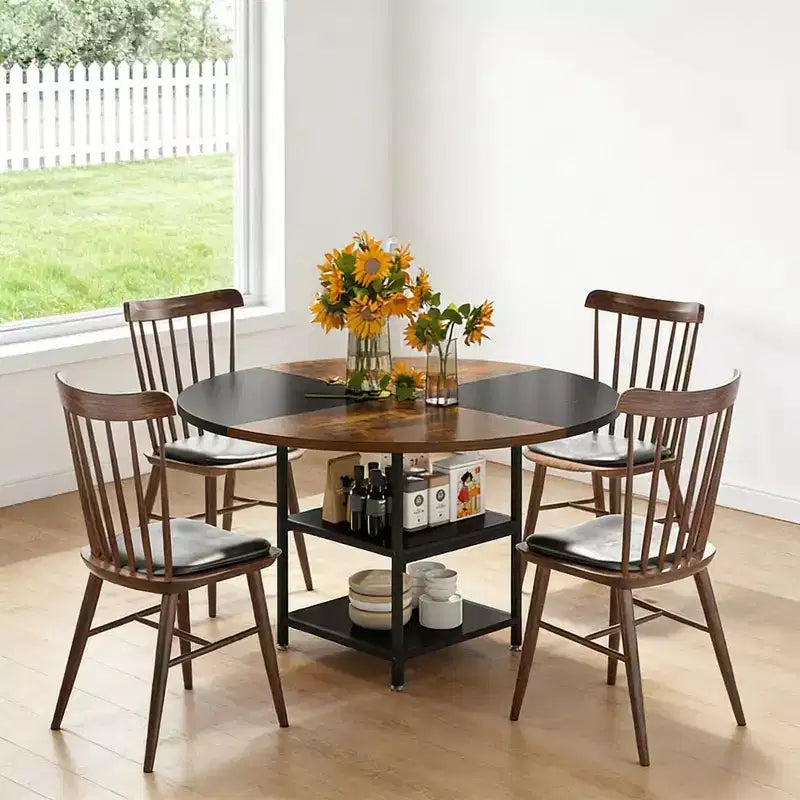Table de salle à manger ronde GDFStudio Hawthorne de 47 pouces avec étagère de rangement intégrée