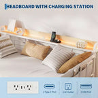 Coolmee Lit de repos double avec lit gigogne, tête de lit de rangement + station de recharge et sacs de rangement supplémentaires, lit-canapé robuste pour salon ou chambre d'amis