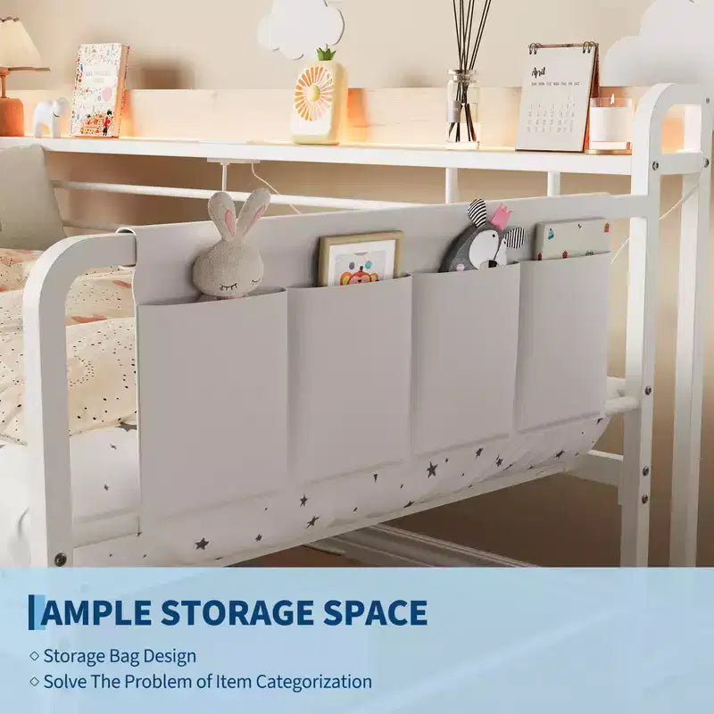 Coolmee Lit de repos double avec lit gigogne, tête de lit de rangement + station de recharge et sacs de rangement supplémentaires, lit-canapé robuste pour salon ou chambre d'amis