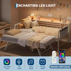 Coolmee Lit de repos double avec lit gigogne, tête de lit de rangement + station de recharge et sacs de rangement supplémentaires, lit-canapé robuste pour salon ou chambre d'amis