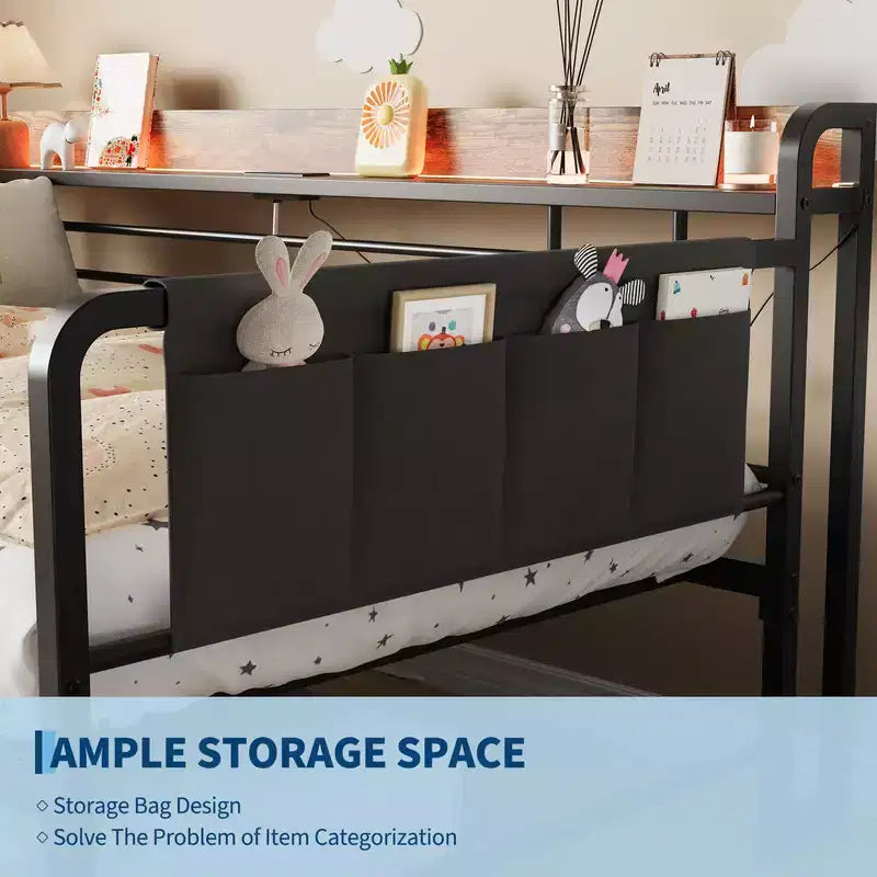 Coolmee Lit de repos double avec lit gigogne, tête de lit de rangement + station de recharge et sacs de rangement supplémentaires, lit-canapé robuste pour salon ou chambre d'amis