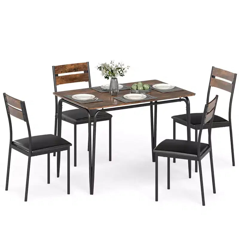 Ensemble table à manger 5 pièces Costway, table de cuisine et 4 chaises sans accoudoirs avec assise rembourrée