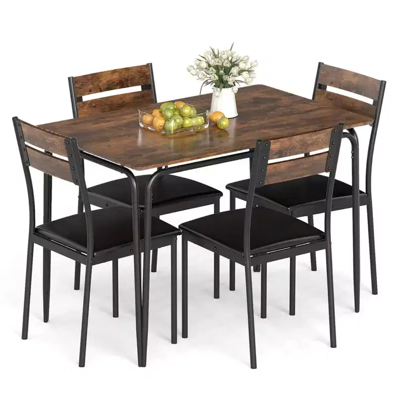 Ensemble table à manger 5 pièces Costway, table de cuisine et 4 chaises sans accoudoirs avec assise rembourrée