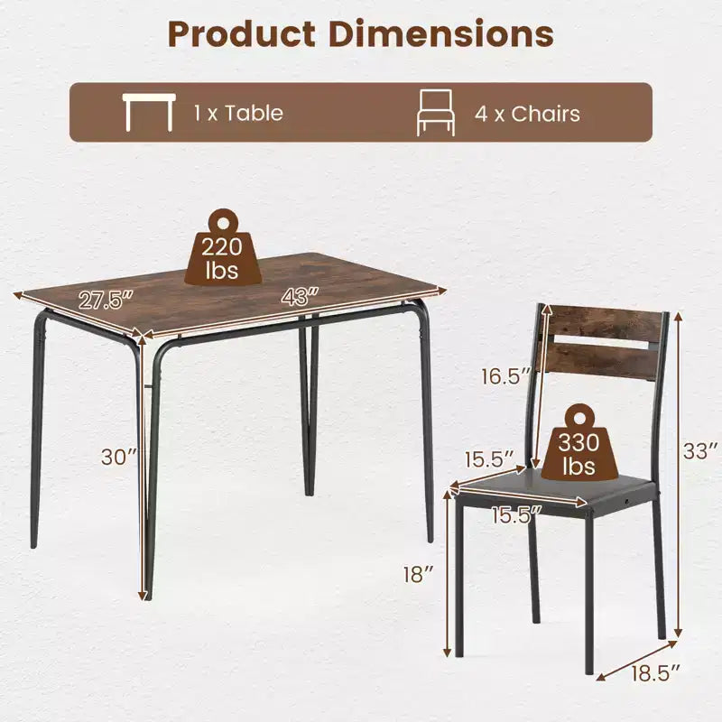 Ensemble table à manger 5 pièces Costway, table de cuisine et 4 chaises sans accoudoirs avec assise rembourrée