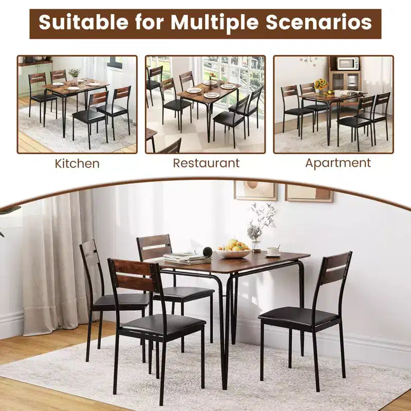 Ensemble table à manger 5 pièces Costway, table de cuisine et 4 chaises sans accoudoirs avec assise rembourrée