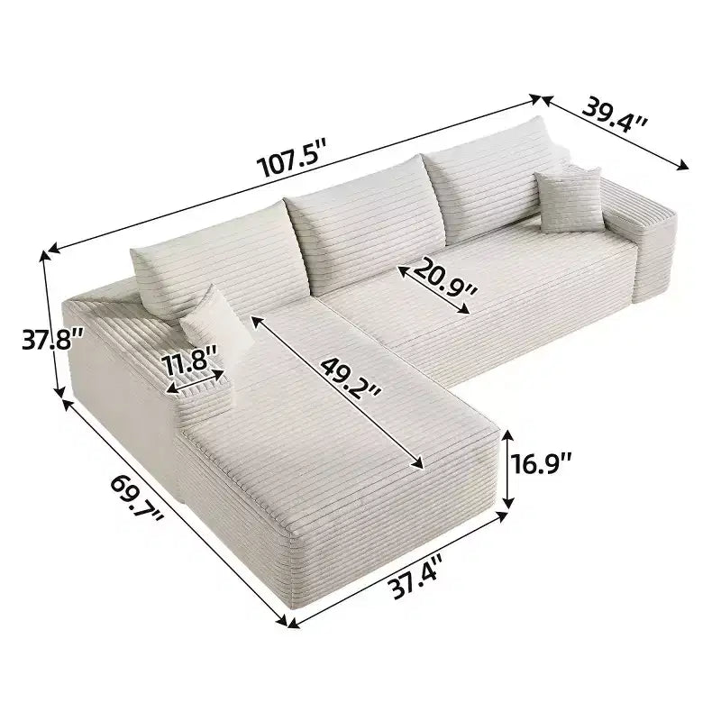 Canapé sectionnel moderne en forme de L 107 avec méridienne, canapé modulaire profond pour salon, chambre, salle familiale-Panipeachy