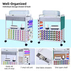 Meuble de rangement mobile pour loisirs créatifs avec support pour rouleaux de vinyle et support pour presse à chaud, organisateur compatible avec roulettes et tiroir pour salle de loisirs créatifs