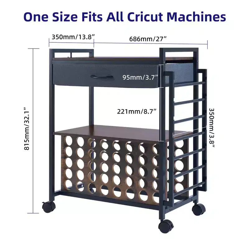 Meuble de rangement mobile pour loisirs créatifs avec support pour rouleaux de vinyle et support pour presse à chaud, organisateur compatible avec roulettes et tiroir pour salle de loisirs créatifs
