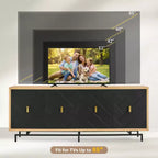 Meuble TV moderne noir de 188 cm pour centre de divertissement, grande console média avec 4 passe-câbles, base en métal pour salon - Morden Fort