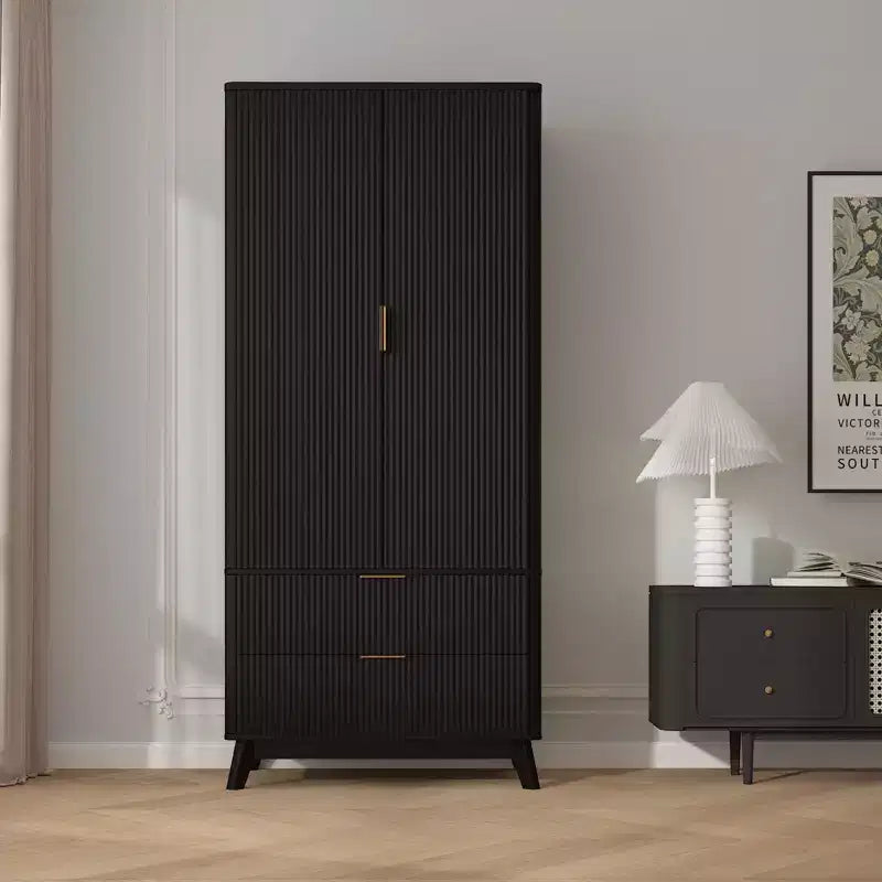 Armoire penderie en bois de 71 po avec 2 portes, tringle à vêtements, étagère réglable et 2 tiroirs, armoire de rangement autoportante pour chambre ou salle de sport