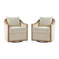 Gordon Farmhouse Rattan Solid Wood Armchair with Solid Wood Edging Set of 2|ART OF LIVING DESIGNS-IVORY