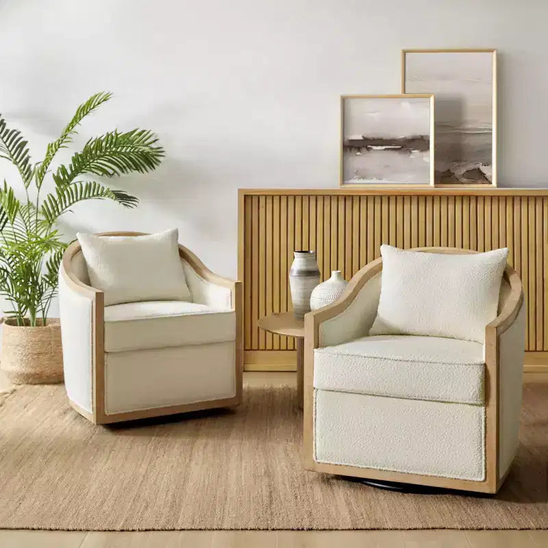 Fauteuil en rotin et bois massif Gordon Farmhouse avec bordure en bois massif, lot de 2 | ART OF LIVING DESIGNS-IVORY
