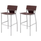 HomeRoots Set of Two 25 Brown and Silver Faux Leather and Metal Low Back Counter Height Bar Chairs