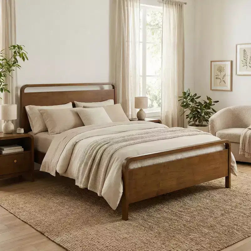 Roundhill Furniture Eldren Wood Platform Bed in Walnut Finish