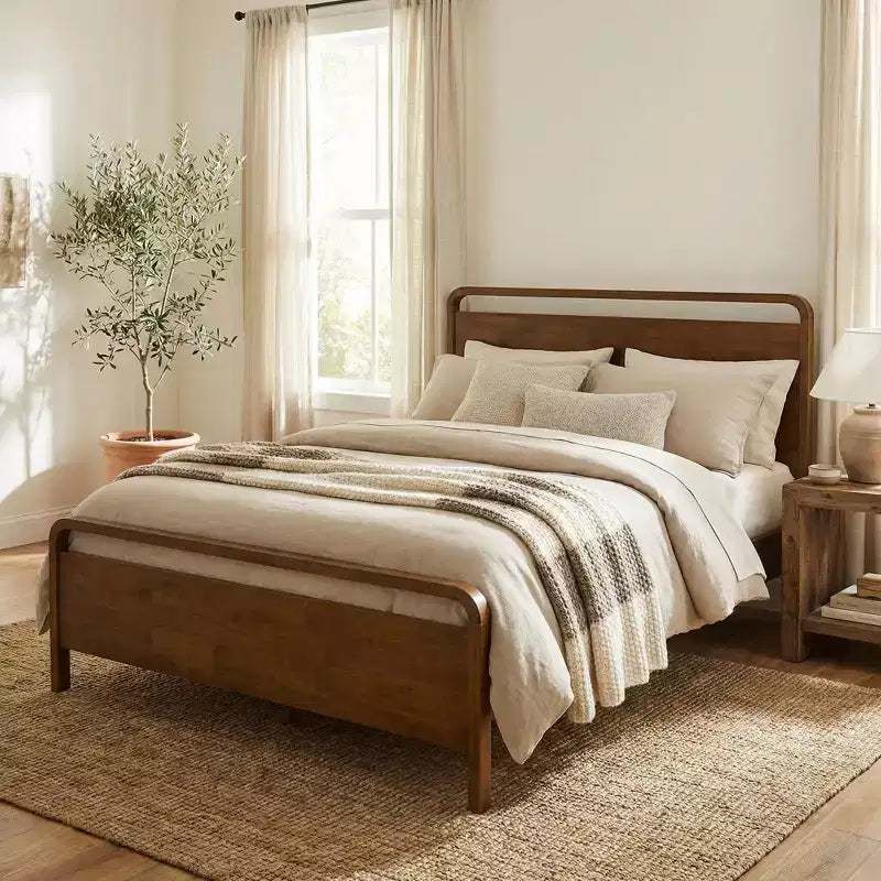 Lit plateforme en bois Roundhill Furniture Eldren, finition noyer