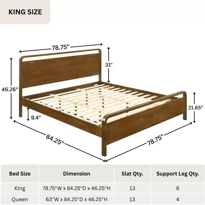Lit plateforme en bois Roundhill Furniture Eldren, finition noyer