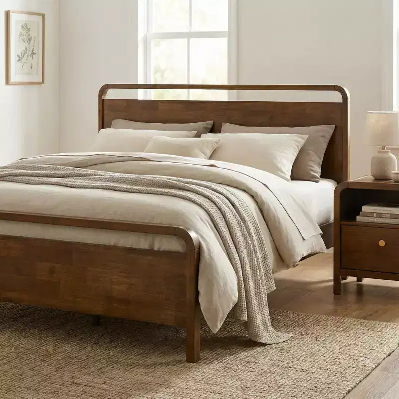 Lit plateforme en bois Roundhill Furniture Eldren, finition noyer